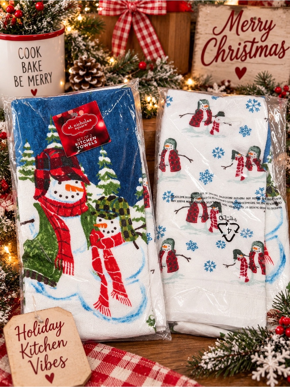 🎄 St. Nicholas Square Snowman Christmas Kitchen Towels — Set of 2 🎄